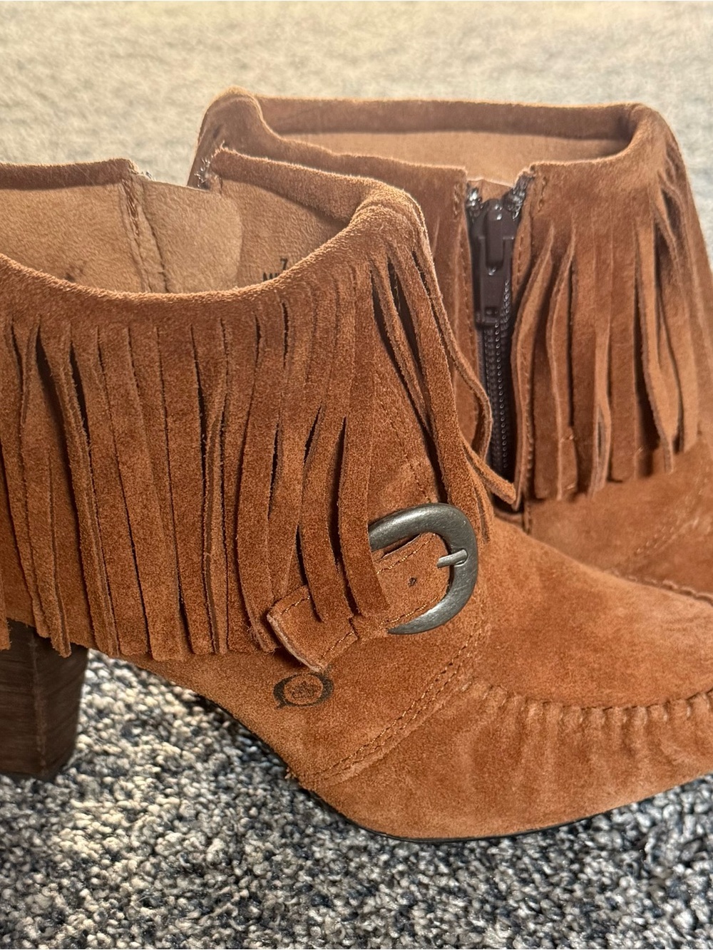 Women’s size 7/38 Born Suede Fringe Ankle Boots in Brown